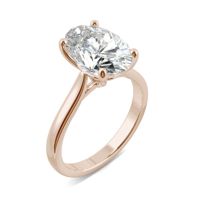 4.39 CTW DEW Elongated Oval Forever One Moissanite Solitaire Engagement Ring in 14K Rose Gold