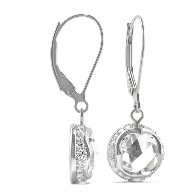 1.25 CTW DEW Round Forever One Moissanite Drop with Hidden Halo Earrings in 14K White Gold