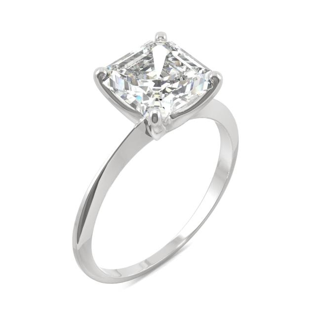 2.21 CTW DEW Asscher Forever One Moissanite Classic Solitaire Ring in 14K White Gold