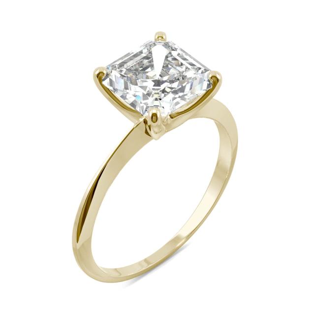 2.21 CTW DEW Asscher Forever One Moissanite Classic Solitaire Ring in 14K Yellow Gold