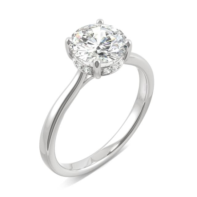 1.68 CTW DEW Round Forever One Moissanite Hidden Halo Cathedral Solitaire Ring in 14K White Gold