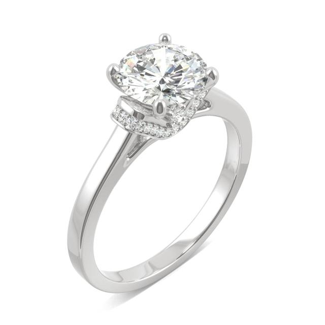 1.69 CTW DEW Round Forever One Moissanite Hidden Solitaire with Side Accents Ring in 14K White Gold