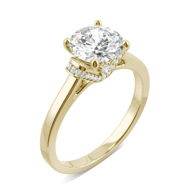1.69 CTW DEW Round Forever One Moissanite Hidden Solitaire with Side Accents Ring in 14K Yellow Gold