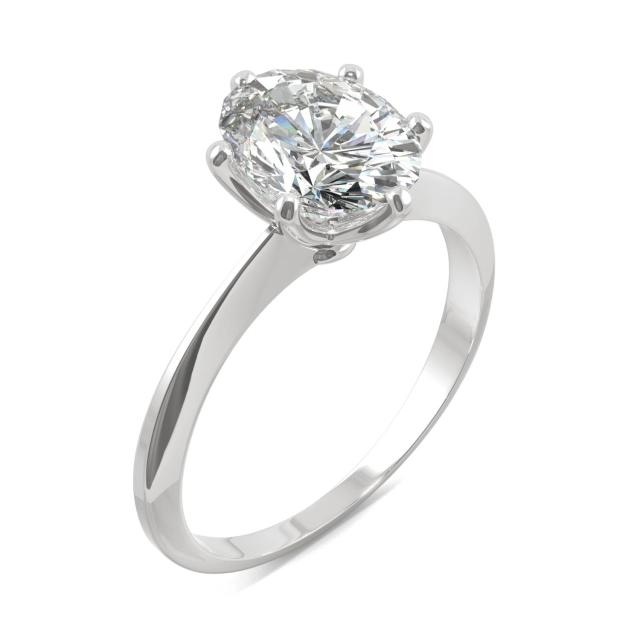 2.10 CTW DEW Oval Forever One Moissanite Six Prong Solitaire Ring in 14K White Gold