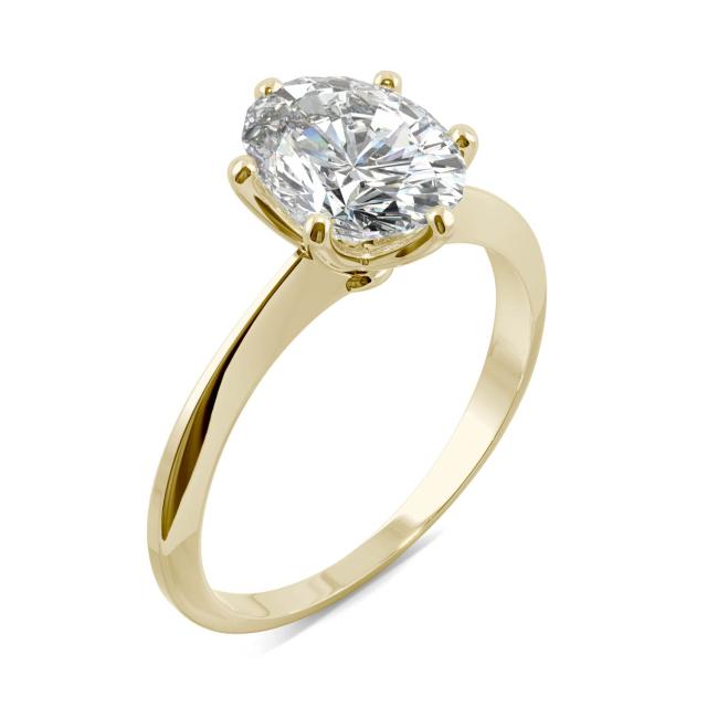 2.10 CTW DEW Oval Forever One Moissanite Six Prong Solitaire Ring in 14K Yellow Gold