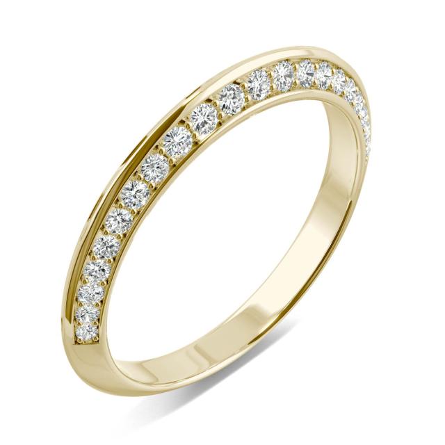 0.42 CTW DEW Round Forever One Moissanite Knife Edge Accented Wedding Band in 14K Yellow Gold
