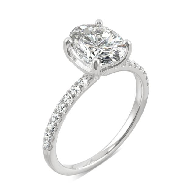 2.34 CTW DEW Oval Forever One Moissanite Side Stone Engagement Ring in 14K White Gold