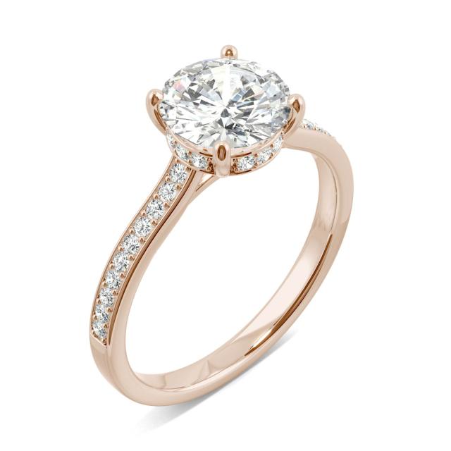 1.84 CTW DEW Forever One Round Moissanite Hidden Halo with Side Accents Engagement Ring in 14K Rose Gold