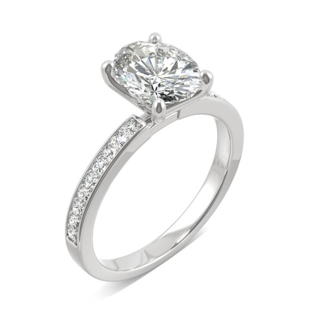 2.28 CTW DEW Oval Forever One Moissanite Channel Bead Set Engagement Ring in 14K White Gold