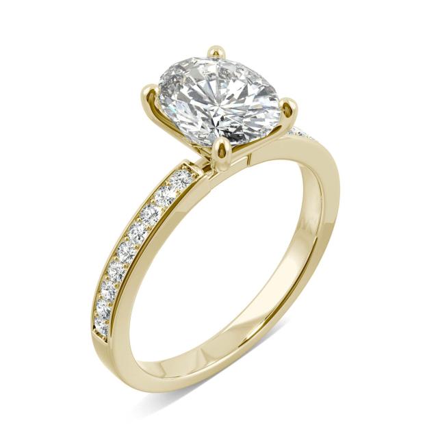 2.28 CTW DEW Oval Forever One Moissanite Channel Bead Set Engagement Ring in 14K Yellow Gold