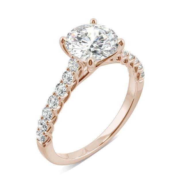 2.02 CTW DEW Round Forever One Moissanite Trellis Engagement Ring in 14K Rose Gold