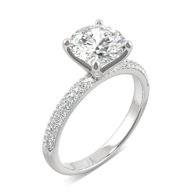 2.27 CTW DEW Round Forever One Moissanite Pave Engagement Ring in 14K White Gold