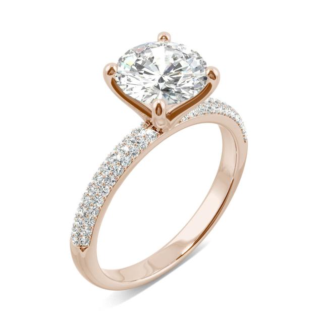 2.27 CTW DEW Round Forever One Moissanite Pave Engagement Ring in 14K Rose Gold