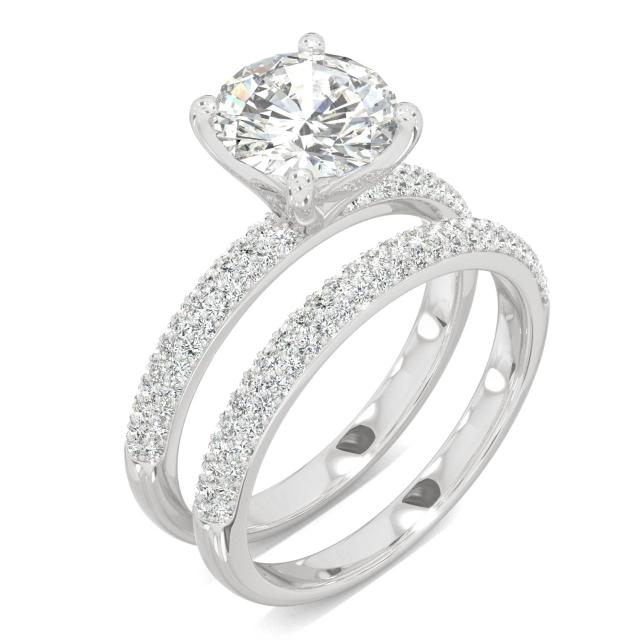 2.66 CTW DEW Round Forever One Moissanite Pave Bridal Set Ring in 14K White Gold