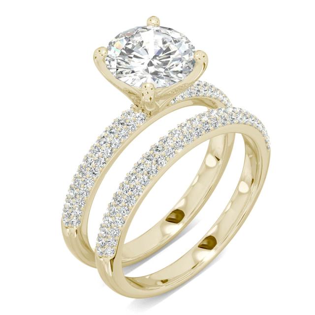 2.66 CTW DEW Round Forever One Moissanite Pave Bridal Set Ring in 14K Yellow Gold
