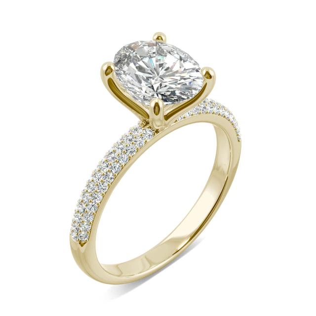 2.45 CTW DEW Oval Forever One Moissanite Micro Pave Ring in 14K Yellow Gold