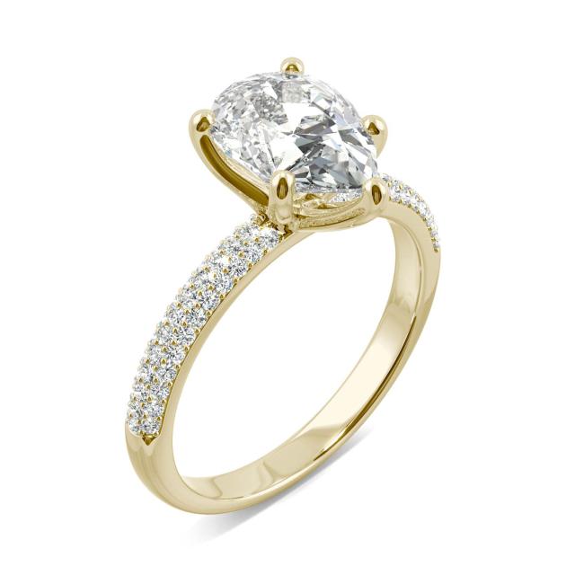 2.45 CTW DEW Pear Forever One Moissanite Micro Pave Ring in 14K Yellow Gold