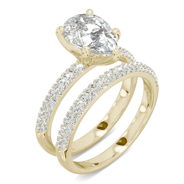 2.84 CTW DEW Pear Forever One Moissanite Micro Pave Ring in 14K Yellow Gold