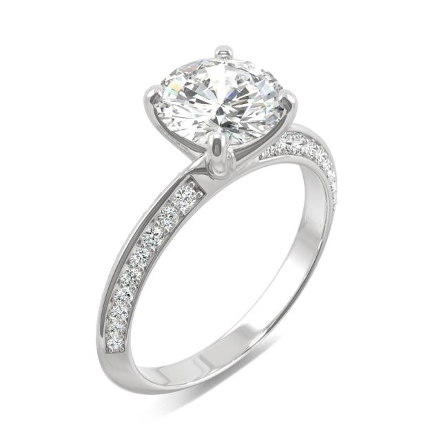 2.28 CTW DEW Round Forever One Moissanite Knife Edge Accented Engagement Ring in 14K White Gold