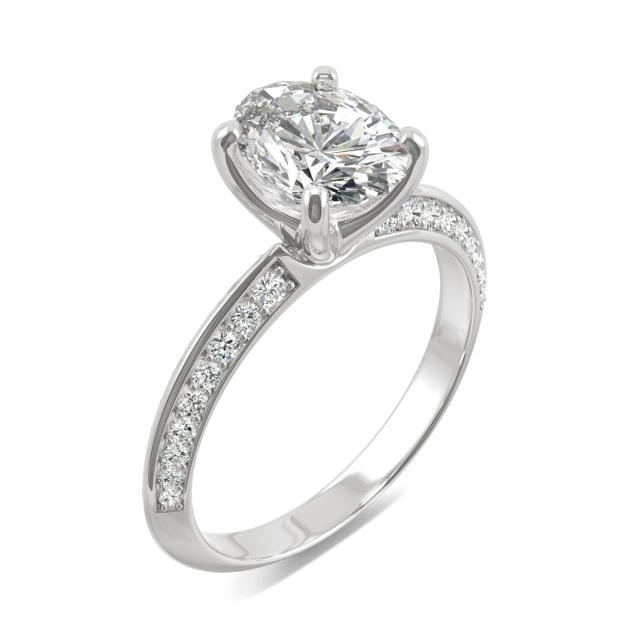 2.49 CTW DEW Oval Forever One Moissanite Knife Edge Accented Engagement Ring in 14K White Gold