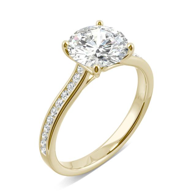 2.10 CTW DEW Round Forever One Moissanite Channel Set Ring in 14K Yellow Gold