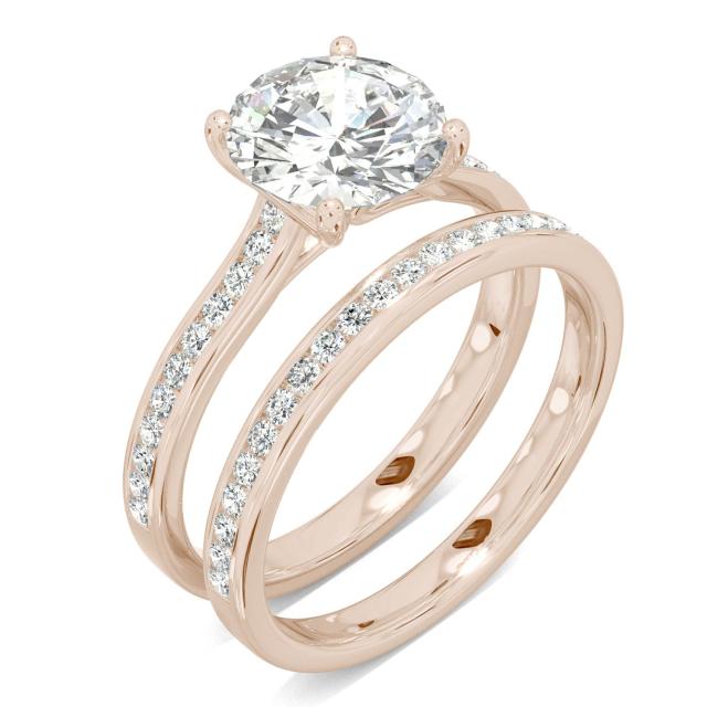 2.38 CTW DEW Round Forever One Moissanite Channel Set Wedding Set Ring in 14K Rose Gold