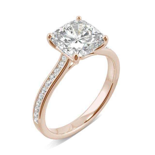 2.46 CTW DEW Cushion Forever One Moissanite Channel Set Ring in 14K Rose Gold
