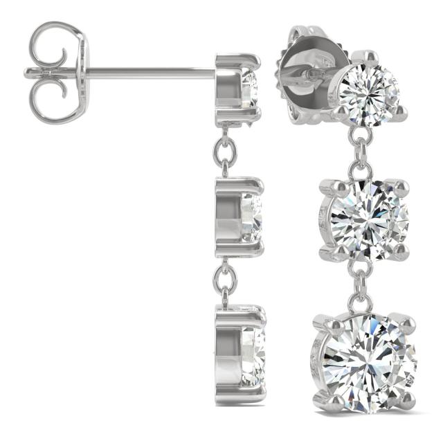 2.18 CTW DEW Round Forever One Moissanite Graduated Drop Earrings in 14K White Gold