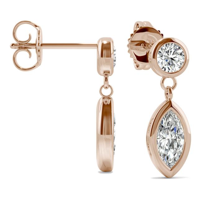 Marquise Moissanite Bezel Drop Earrings 0.66CTW DEW in 14K Rose Gold