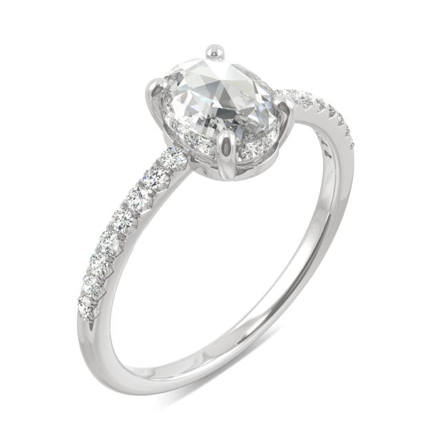 0.75 CTW DEW Oval Forever One Moissanite Engagement with Hidden Accents Ring in 14K White Gold