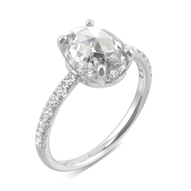 1.47 CTW DEW Oval Forever One Moissanite Engagement with Hidden Accents Ring in 14K White Gold