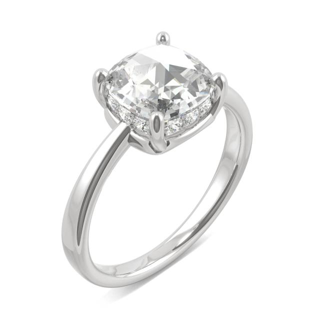 1.46 CTW DEW Cushion Forever One Moissanite Solitaire with Hidden Accents Ring in 14K White Gold