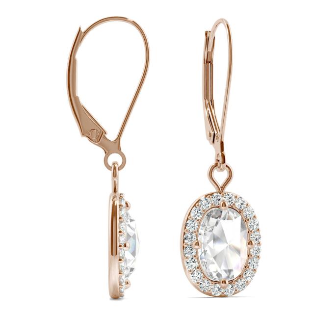 1.40 CTW DEW Cushion Forever One Moissanite Halo Drop Earrings in 14K Rose Gold