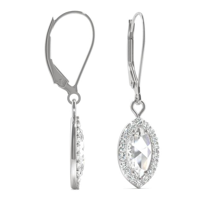 0.95 CTW DEW Marquise Forever One Moissanite Halo Drop Earrings in 14K White Gold