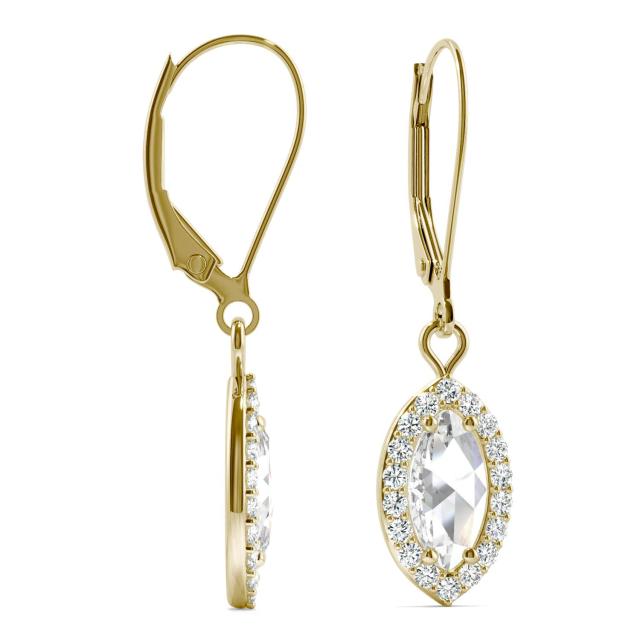 0.95 CTW DEW Marquise Forever One Moissanite Halo Drop Earrings in 14K Yellow Gold