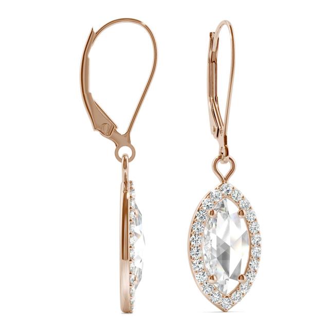 1.50 CTW DEW Marquise Forever One Moissanite Halo Drop Earrings in 14K Rose Gold