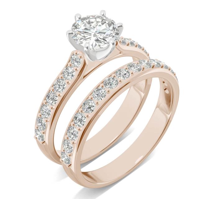 1.87 CTW DEW Round Forever One Moissanite Six Prong Bridal Set Ring 14K Two-Tone White & Rose Gold