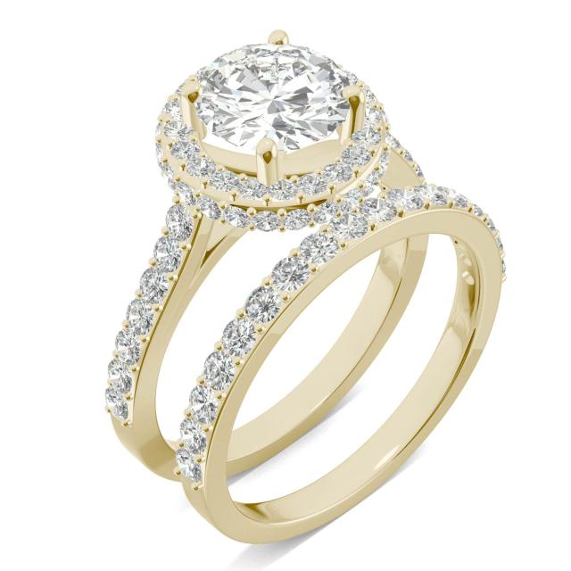 2.56 CTW DEW Round Forever One Moissanite Double Halo Bridal Set Ring in 14K Yellow Gold