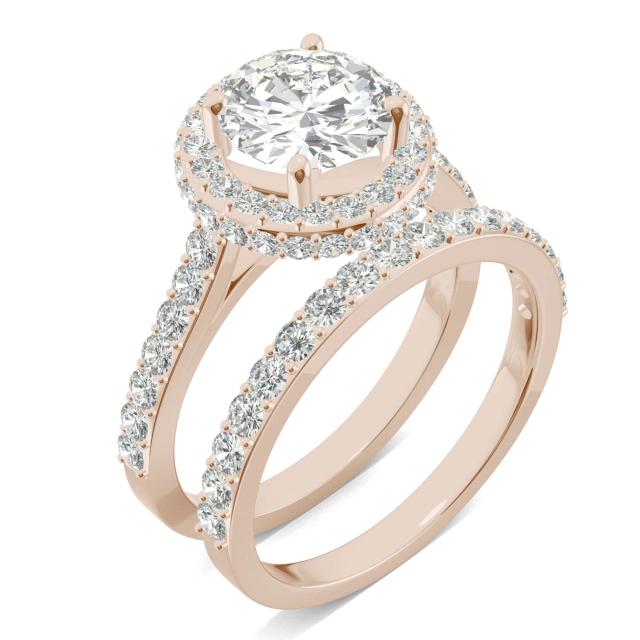 2.56 CTW DEW Round Forever One Moissanite Double Halo Bridal Set Ring in 14K Rose Gold