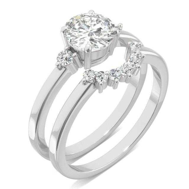 1.21 CTW DEW Round Forever One Moissanite Multi Accent Wedding Set Ring in 14K White Gold