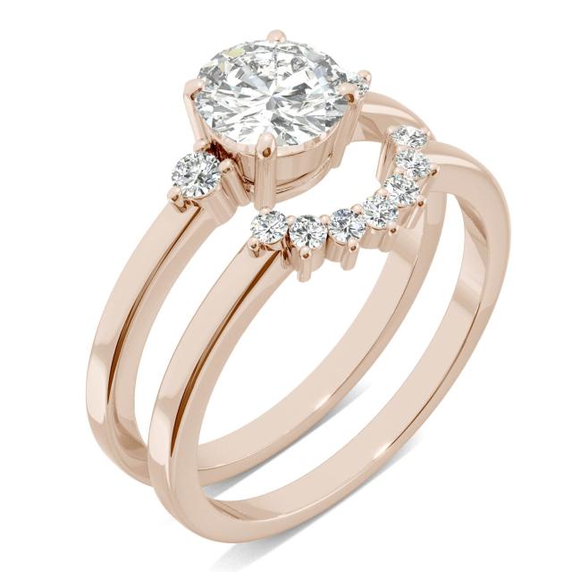 1.21 CTW DEW Round Forever One Moissanite Multi Accent Wedding Set Ring in 14K Rose Gold