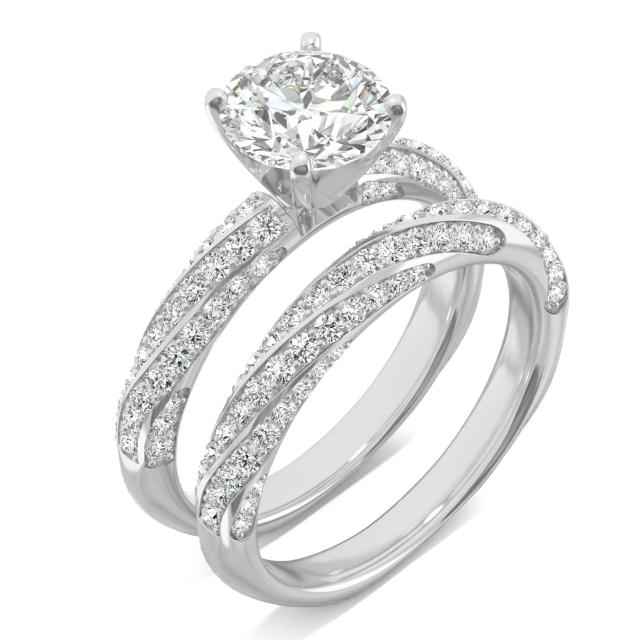 2.60 CTW DEW Round Forever One Moissanite Twist Side-Stone Bridal Set Ring in 14K White Gold