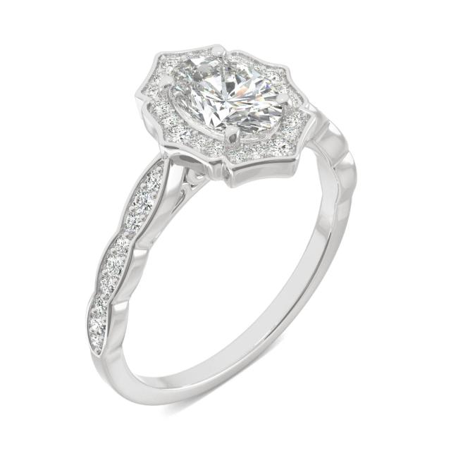 1.14 CTW DEW Oval Forever One Moissanite Framed Halo Engagement Ring in 14K White Gold