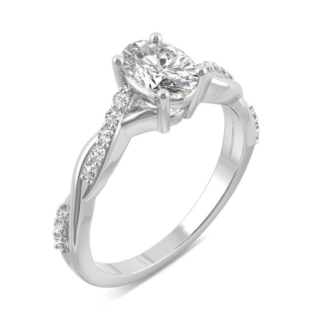 1.11 CTW DEW Oval Forever One Moissanite Twist Engagement Ring in 14K White Gold