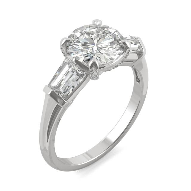 2.80 CTW DEW Round Forever One Moissanite Baguette Accented Engagement Ring in Platinum
