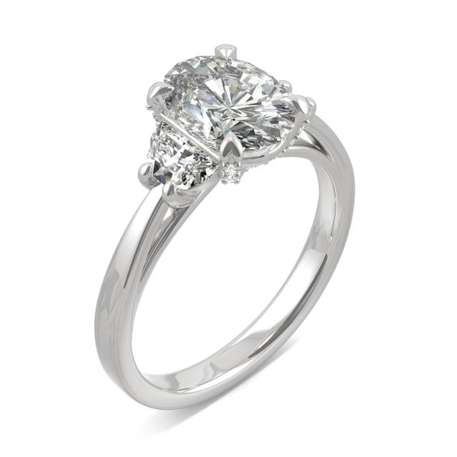 2.74 CTW DEW Oval Forever One Moissanite Half Moon Accented Engagement Ring in Platinum