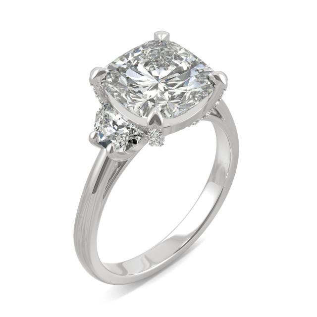 3.93 CTW DEW Cushion Forever One Moissanite Half Moon Accented Engagement Ring in Platinum