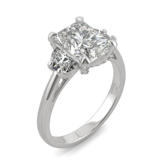 3.47 CTW DEW Radiant Forever One Moissanite Half Moon Accented Engagement Ring in Platinum