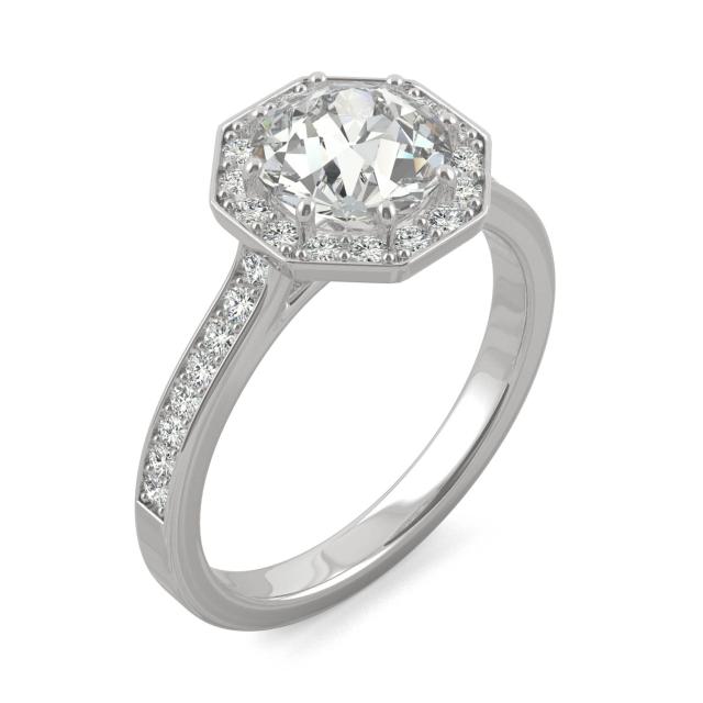 2.01 CTW DEW Round Forever One Moissanite Old European Cut Octagon Halo Engagement Ring in 14K White Gold