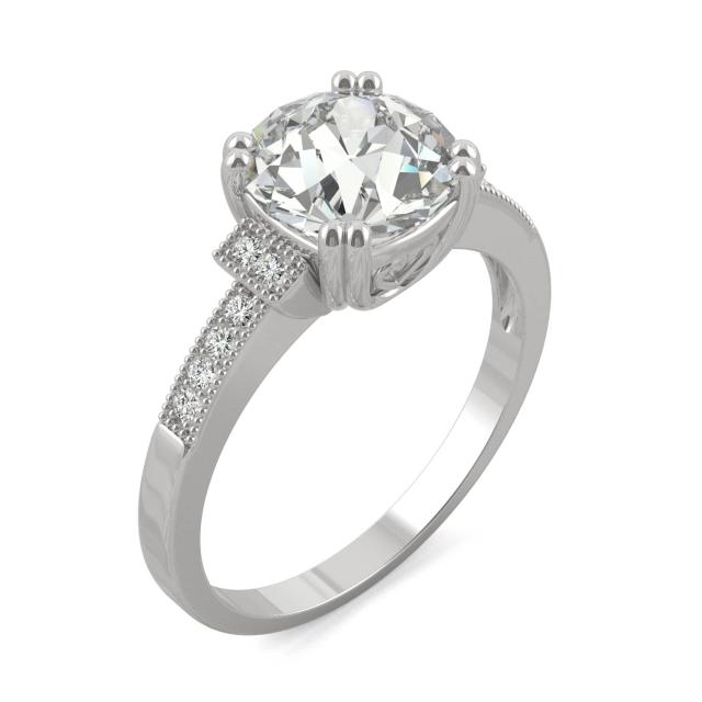 2.11 CTW DEW Round Forever One Moissanite Old European Cut Vintage Style Engagement Ring in 14K White Gold